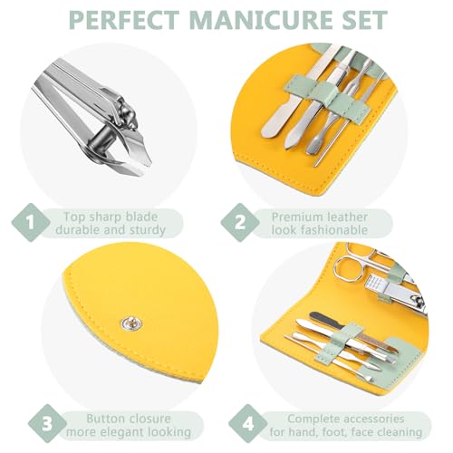 12 Set Mini Manicure Bulk, 7 in 1 Nail Clipper, Light Green - color: Light Green