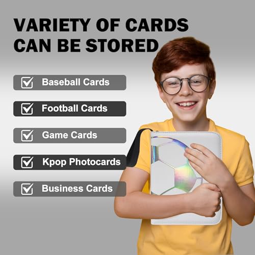 400 Pockets Soccer Card Binder, Laser Silver Hot Stamping Cover,R294 - color: Dazzling Soccer-400