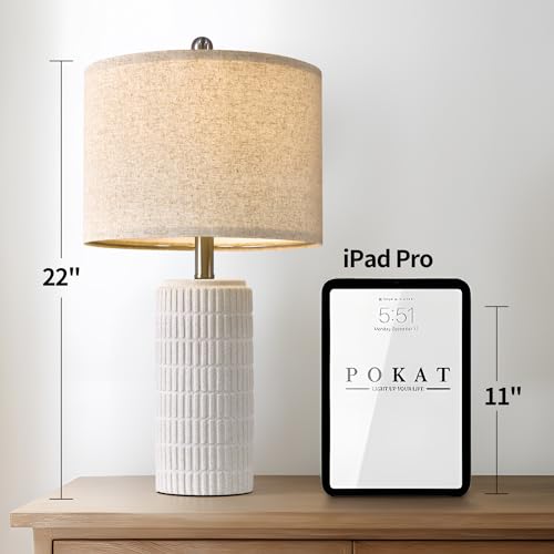 PoKat 23" Table Lamp, Farmhouse Bedside Lamps for Bedroom Set of 2, Ceramic End Table Lamps for Living Room, Traditional Nightstand Desk Lamps, Frosted White Lamps, Medium - color: Frosted White