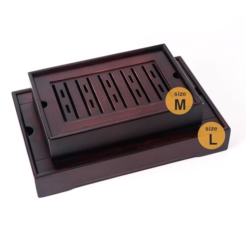 Gongfu Tea Tray, Bamboo Tea Tray,Gongfu Tea Table Tray with Reservoir (L) - size: 13.9" x 8.9" x 2.1"