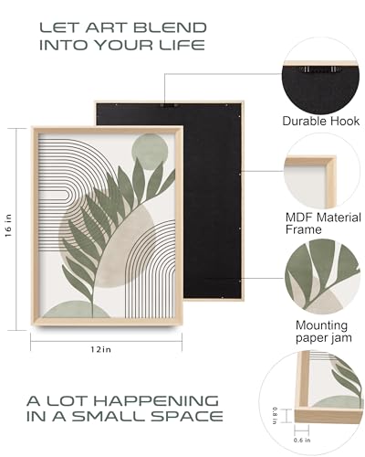 Boho Sage Green Framed Wall Art, Abstract Canvas Prints - color: Framed Boho Green, size: 16"L x 12"W
