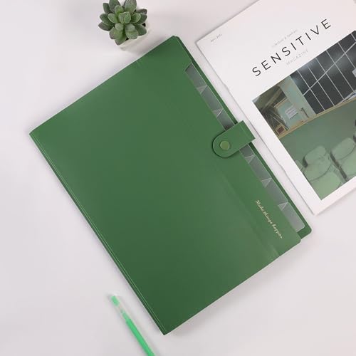 SKYDUE Expanding File Folders with 8 Pockets, Accordion File Organizer with Labels, Portable Paper Bill Receipt Organizer, Letter Size, Home School Office Supplies, Olive Green - color: Olivegreen