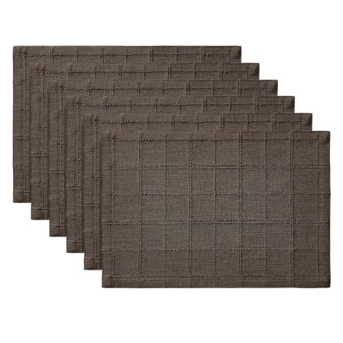 ZeeMart Linen Checked Farmhouse Placemats Set of 6, Chocolate 13x19in - color: Chocolate, size: Set of 6