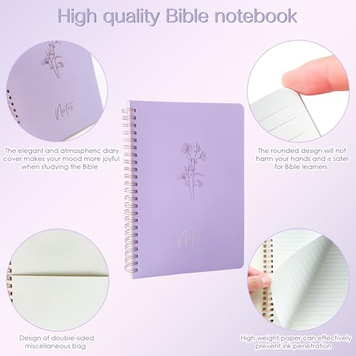 J6&H6 170Pcs Complete Bible Study Supplies Journaling Kit with Tabs, Highlighters and Color Pens, Notebook,Stickers & More Bible Accessories Set for Women, Beginner Christian Gifts(Purple) - color: Purple
