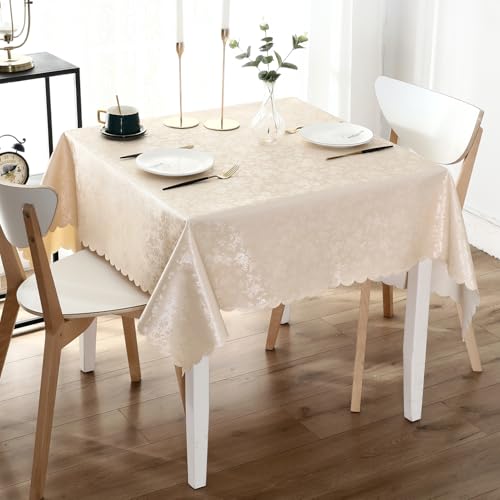 Smiry Square Waterproof Heavy Duty Vinyl Tablecloths, 60 x 60 Inch - color: Beige, size: 60" x 60" (Square)