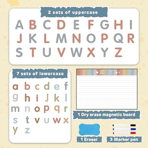 Joyreal Magnetic Alphabet Letters with Magnet Board for Fridge & Classroom
