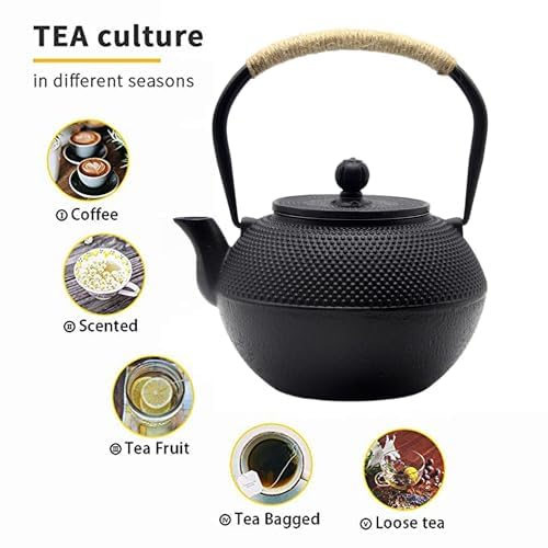 YJX Black Cast Iron Teapot, Tea Kettle for Stove Top, 40.6oz Tea Pot - size: 1200 ml without Cups