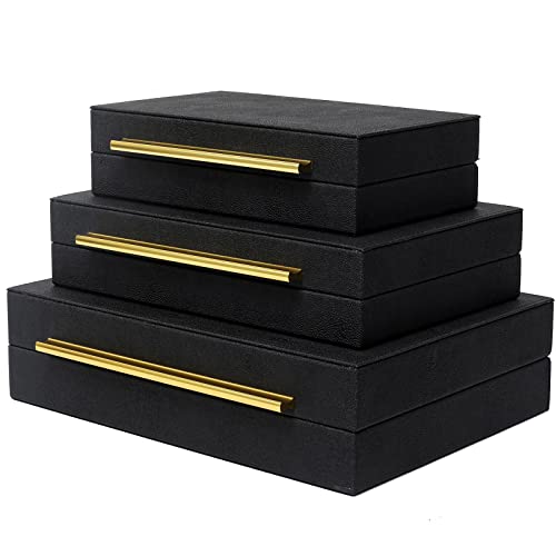 Faux Shagreen Decorative Stackable Jewelry Storage Boxes Set of 3,Black - color: Black, size: L