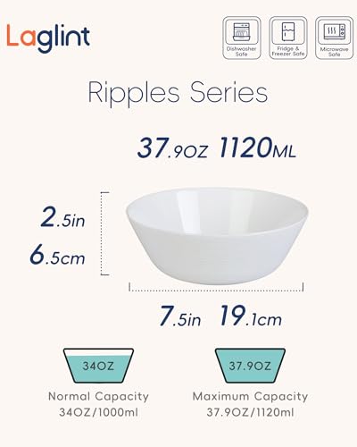 LaGlint 38 OZ White Opal Glass Soup Bowl Set of 4, 7.5 Inch - color: Angel White, size: 38 OZ - Soup Bowl
