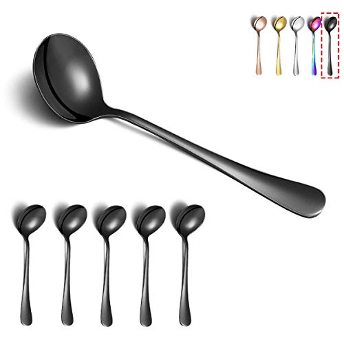 Kyraton 6-Piece Stainless Steel Round Spoons - Black Titanium Plated, Dishwasher Safe - color: 3. 6 pieces black