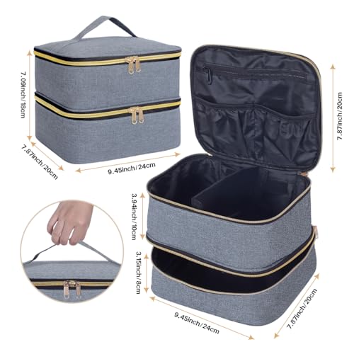 Double Layer Makeup Bag with Adjustable Dividers, Gray Gold - color: Grey Gold