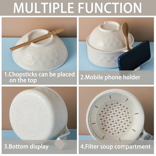 1 Set Microwave Ramen Cooker Bowl with Utensils, Beige - color: Beige