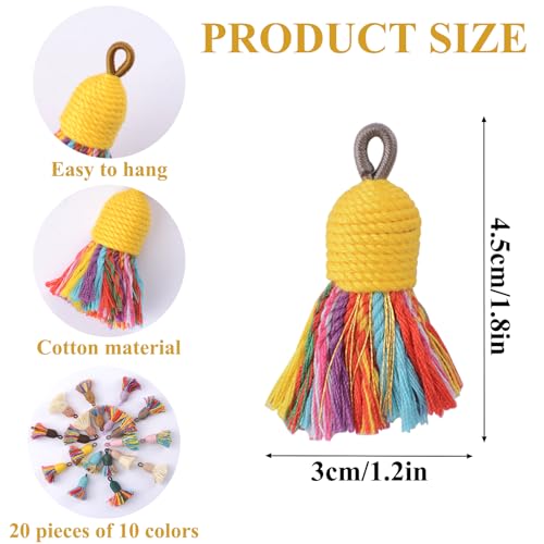 Multicolor Tassels, 20 Piece Handmade Tassels Pendants, Colorful Cotton Sewing Tassel Charms Bulk for Earring Jewelry Making Keychain DIY Projects - color: 10 Colors-4.5cm