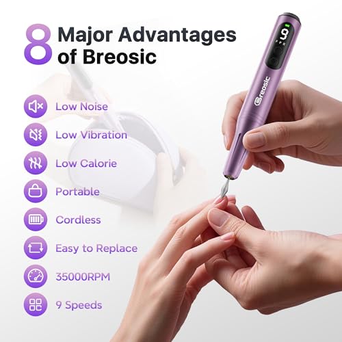 Professional Electric Nail Drill Kit for Acrylic Gel Nails, Purple
