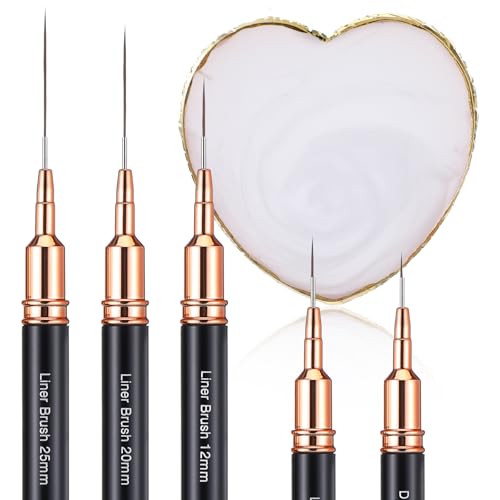 5 Pcs Metallic Nail Art Brushes Liner Brushes Set with Nail Art Mixing Palette Nails Dotting Drawing Tool for Long Lines Thin Detail Fine Liner Brush UV Gel Polish Painting Nails Design 4/8/12/20/25mm - color: Black