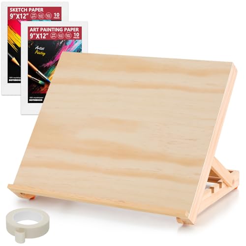 13.8"x11.4" Wooden Tabletop Easel with Paint & Sketch Papers, Masking Tape