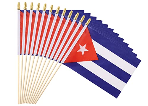 25Pack Small Cuba Flag Handheld Mini Cuban Flag on Stick 5x8 Inch - color: Cuba