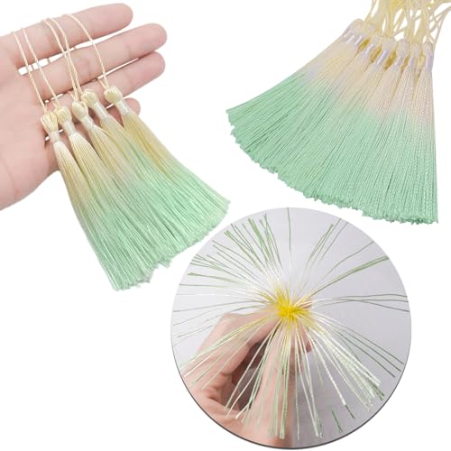 50Pcs 5 Inch Bulk Bookmark Tassel Kit for Graduation, Keychain(Beige Green) - color: Beige&green