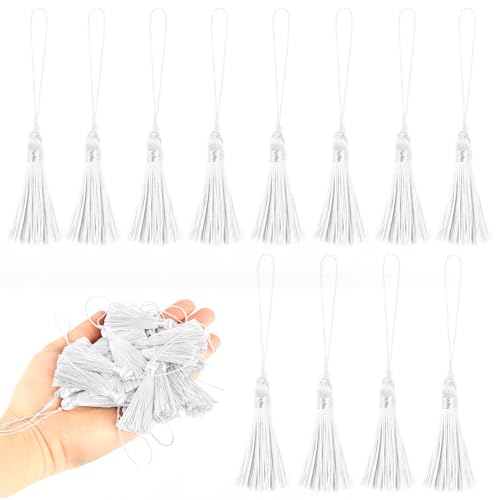 BEL AVENIR 45 pcs Mini Bookmark Tassels 3.75inch Silky Key Tassel-White - color: White