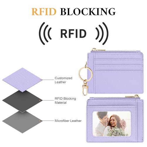 Sodsay Card Case Slim Front Pocket Wallet for Women Credit Card Holder with Keychain | Slim, Credit Card Holder, Front Pocket, with Keychain - color: CH Light Purple