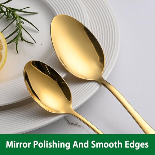 Gold 6.7 Inch Teaspoon Set Of 8, Stainless Steel Tea Spoons for Dessert, Golden Metal Small Spoons For Restaurant, Silverware Spoons For Coffee - color: Gold