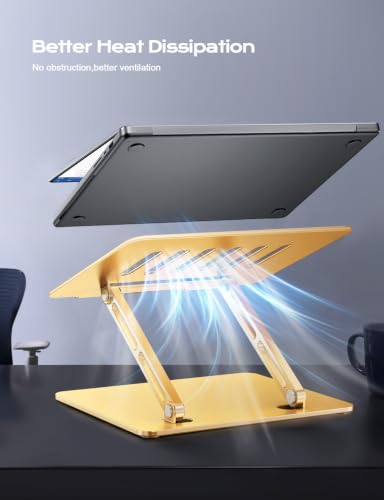 LOXP Aluminum Laptop Stand, Adjustable Laptop Stand for Desk Portable -Gold - color: Gold