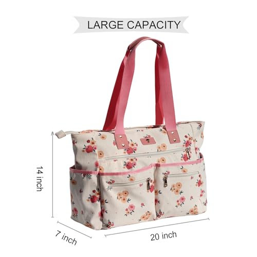 Weekender Bag Carry On Bag Overnight Tote Travel Duffle with 13 Pockets for Travel,Work，Gym,Beach,Teacher,Nurse - color: Corduroy Beige Flower