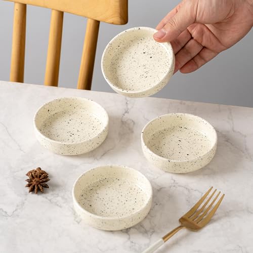 Dipping Bowls Set of 4, 2462°F High-Fired Ceramic Small Bowls for Dips, Olive Oil & Sauce, Elevates Table Setting, Idea for BBQ, Afternoon Tea, Entertaining, Housewarming & Holiday Gifts - color: Beige