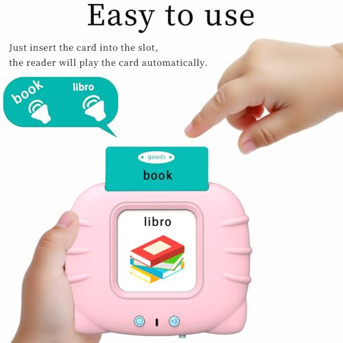 Startcan Spanish & English Talking Flash Cards for Girls 3-6, Audible Toys with Music to Learn Numbers 0-100, Letters, Phrases and More Spanish and English Vocabulary - 278 Cards and 556 Words(Pink) - color: 556-bilingual-pink (Abc, 0-100, Phrases+3 Songs