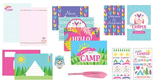 Playhouse 28-piece Happy Camper Girls Stationery Set with Tote and Pen