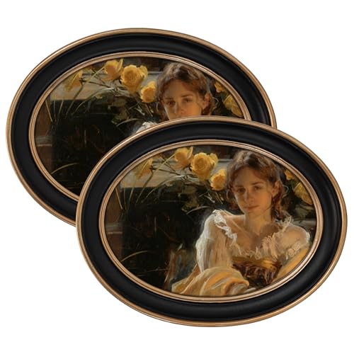 eletecpro 7x5 Oval Picture Frame with Real Glass Cover, Black, 2-Pack - color: Black, size: 7x5 Inches