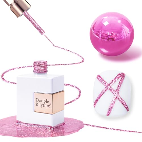 Double Rhythm 15 Ml Metallic Gel Liner Nail Art Gel Bronze Mirror Chrome Painted Drawing Stripper 3D Effect Gel Polish (Glitter Rose Gold-L1004) - color: Rose Gold