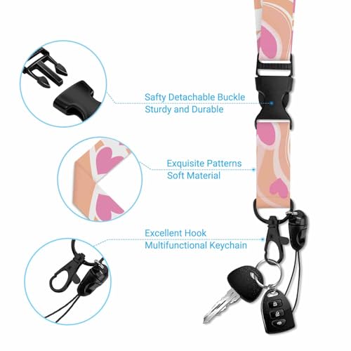 Pink Heart Pattern ID Badge Holder Wave Strip Badge Holder with Retractable Clip Durable and Easy to Use for Student Nurse Worker - color: Pink Heart Pattern