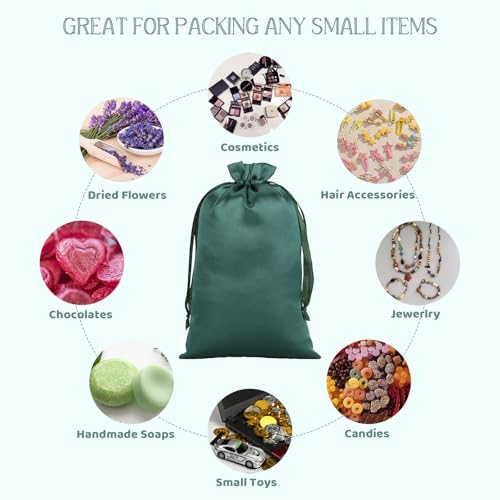30Pcs Satin Gift Bags, 5x8 Green Cloth Drawstring Pouch - color: Green, size: 5×8 in