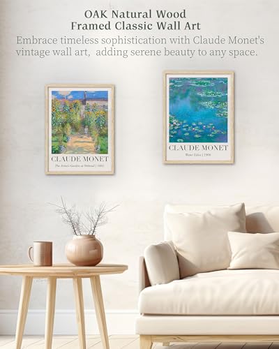 iHery 12x16in Natural OAK Wood Framed Monet Garden Wall Art - color: Oak Wood Framed Vetheuil, size: 16"L x 12"W