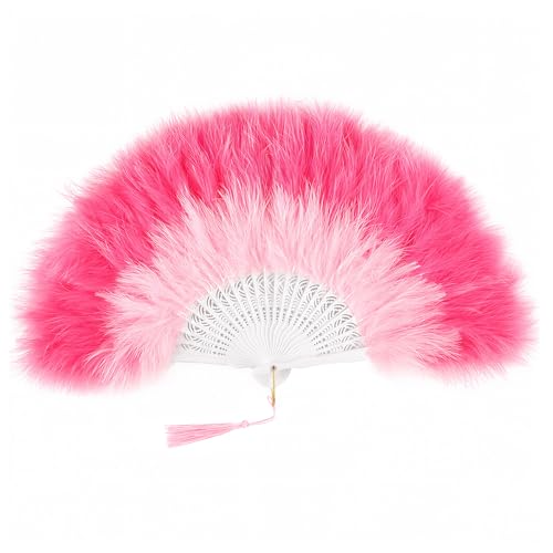 BABEYOND 1920s Marabou Feather Folding Hand Fan - color: GradientPink