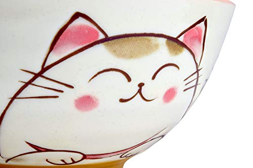 Japanese Rice Bowl Chawan set of 2 4.6" Cat Design MIKE Pink - color: Pink