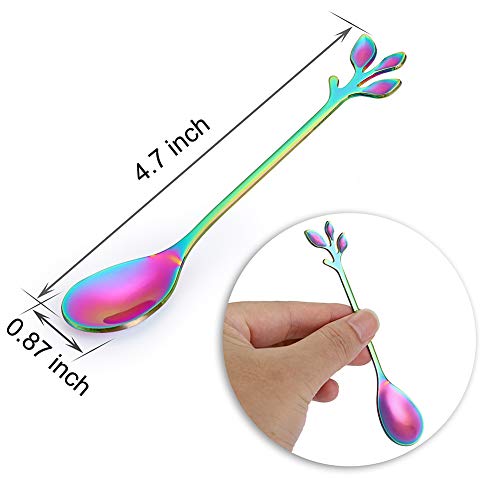 AnSaw Elegant Rainbow Leaf Coffee Spoons - 10-Piece, 4.7" Mini Spoon - color: Rainbow