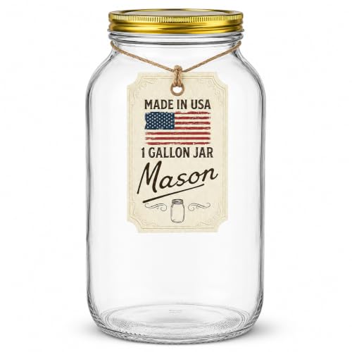 1 Gallon Glass Large Mason Jar Wide Mouth with Metal Airtight Lids (1 Pack) - Fermentation Kombucha Kefir Kimchi - Storing Canning Pickling Containers -Gold Lids by Kitchentoolz - color: Gold Lid, size: 1 Gallon
