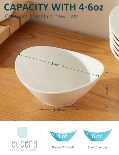 Teocera 5 Inch Porcelain Small Bowls Set, 6 Ounce small serving bowls for Dessert, Ice Cream, Snack, Dipping, Side Dishes, Microwave & Dishwasher Safe- White - color: White, size: 6 Ounce
