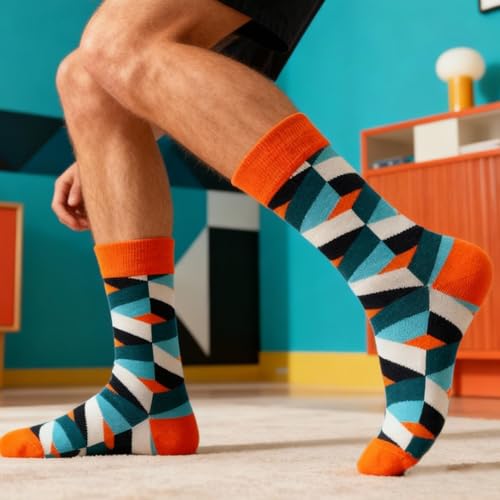 Colorful Funny Novelty Dress Socks for Men Women Teens Fathers Day Casual Fun Crazy Funky Graphic Crew Socks - color: 5 Pairs -Ab Geometric Style - Color Block Polka Dot Triangular Patchwork Chevron Patterns Socks, size: 6-12