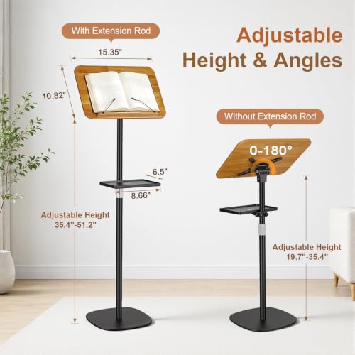2-in-1 Floor & Desktop Music Book Stand, Adjustable Height 19.7-51.2 in - color: Brown