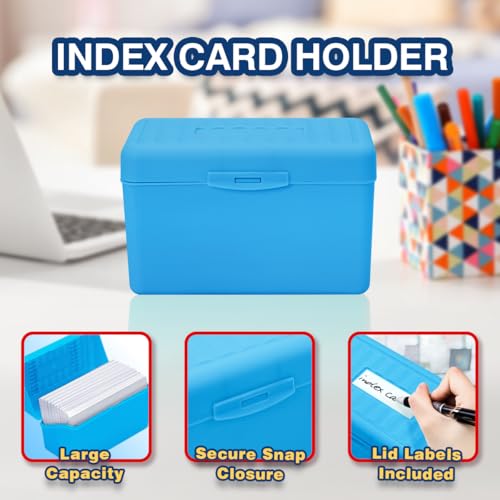 H4D 3x5 Index Card Holder with 100 Index Cards and 25 Dividers, Blue - color: Blue, size: 3"x5"