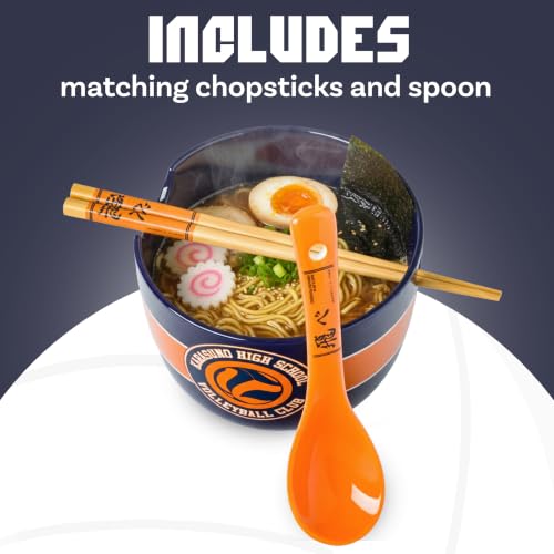 Silver Buffalo Haikyu! Karasuno High School Volleyball Club Ceramic Ramen Bowl with Chopsticks and Spoon, 20 Ounces - color: Haikyu!!, size: 20 Ounces (With Spoon)