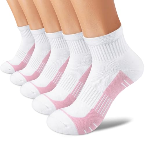 cuangya Women Athletic Ankle Cushioned Running Socks 6-Pairs - color: 5-pairs White a, size: 8-10