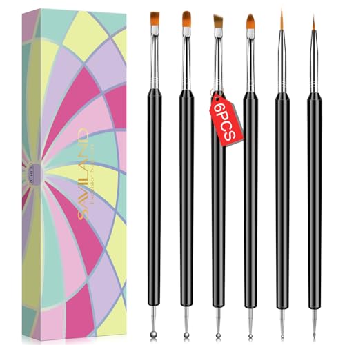 SAVILAND 6pcs Double-End Nail Art Brushes Set for Gel Polish Design - color: D-Clear