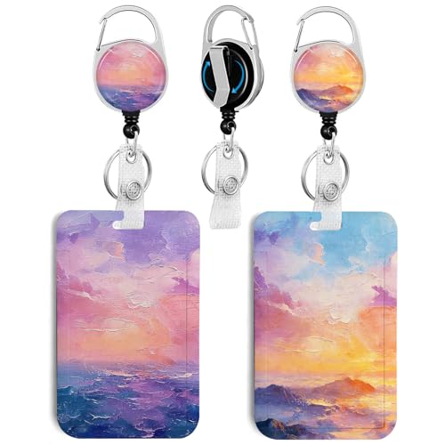2 Pack Modern Art ID Badge Holder with Clip Badge Reels - color: 2 Pack-modern Art 2