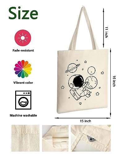 AUSVKAI Canvas Tote Bag Aesthetic Cute For Women College Grocery Bag Cotton Cloth Beach Totes Gift - color: Astronaunt Planet