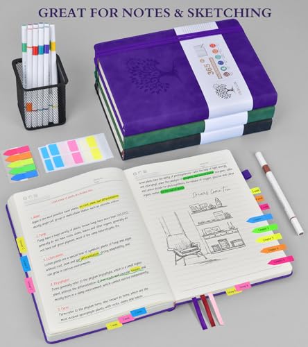 PERCUN A4 Lined Journal Notebook，365 Page Large Leather Journals for Writing Women Men，Hardcover Notebook with 100Gsm Thick Pages for Travel，Work，School，College Ruled, Daily Diary (8.5" x 11.4") - color: Purple, size: A4