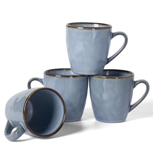 famiware Coffee Mug Set of 4, Ocean Round 11.5oz Coffee Cup Set with Handle - color: Ocean Round-Blue, size: 4pcs